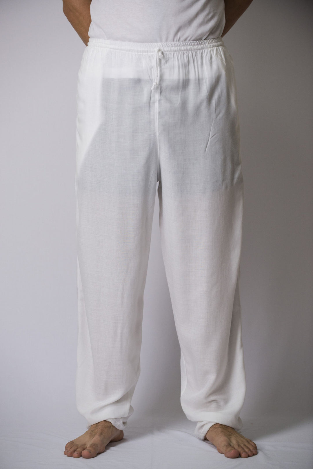 Solid Color Drawstring Men's Yoga Massage Pants in White Harem Pants