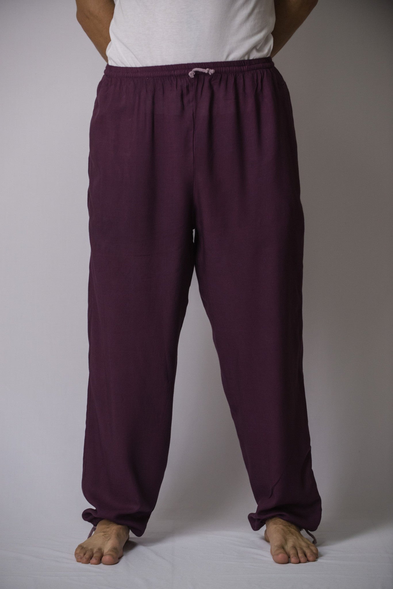 Solid Color Drawstring Men's Yoga Massage Pants in Dark Purple
