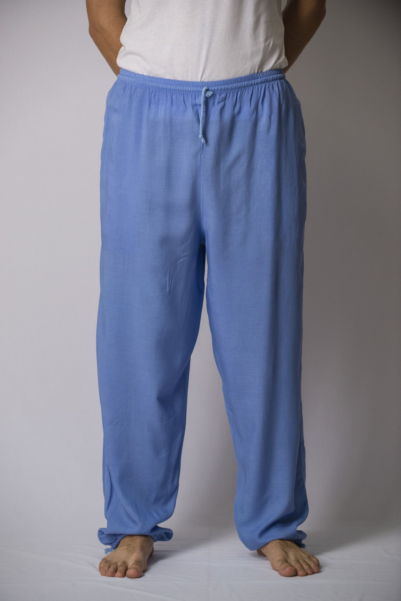 Solid Color Drawstring Men's Yoga Massage Pants in Blue