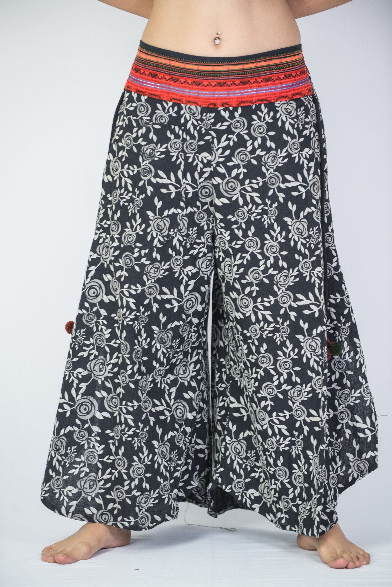 Rose PrintsThai Hill Tribe Fabric Womens Palazzo Pants