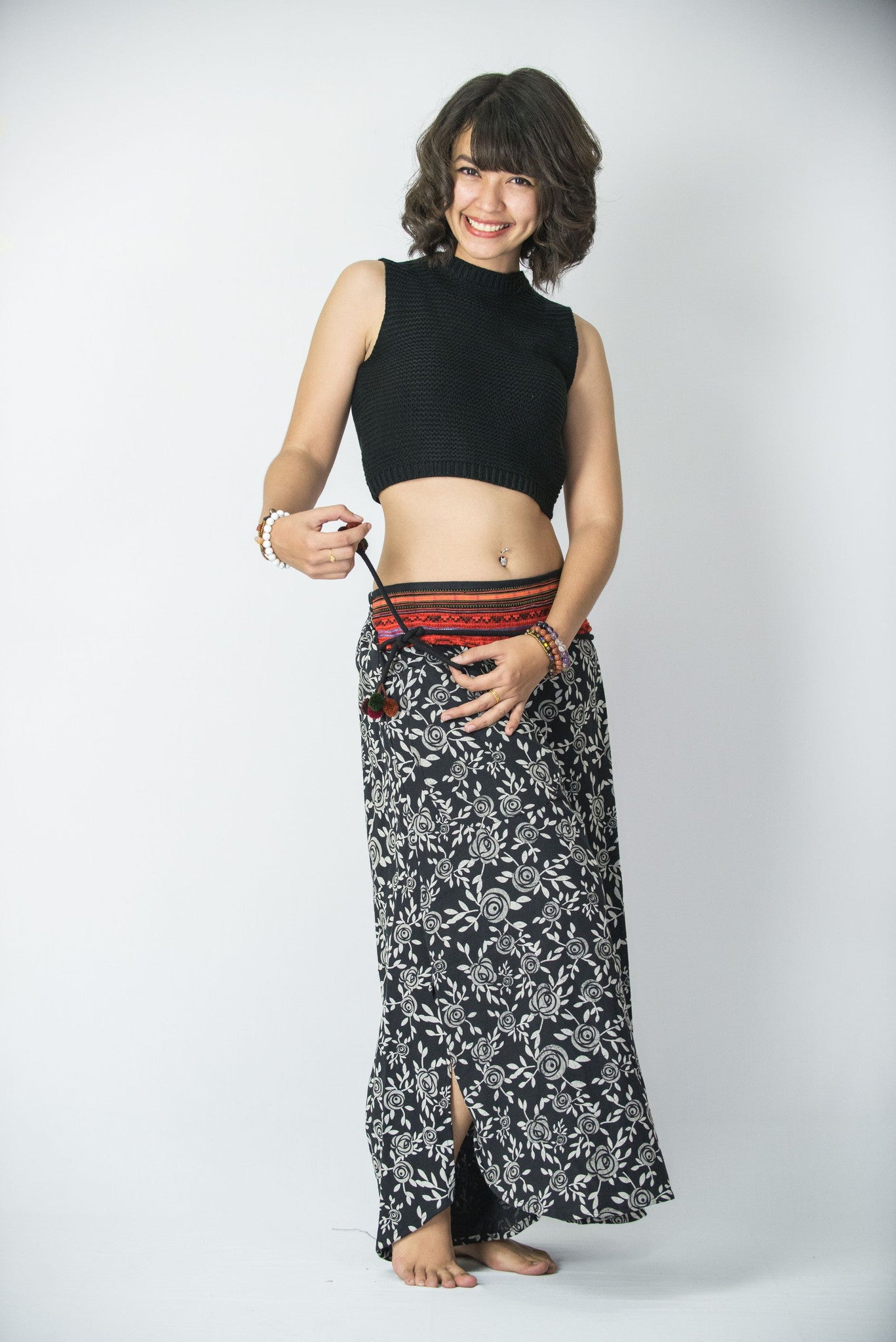 Rose PrintsThai Hill Tribe Fabric Womens Palazzo Pants