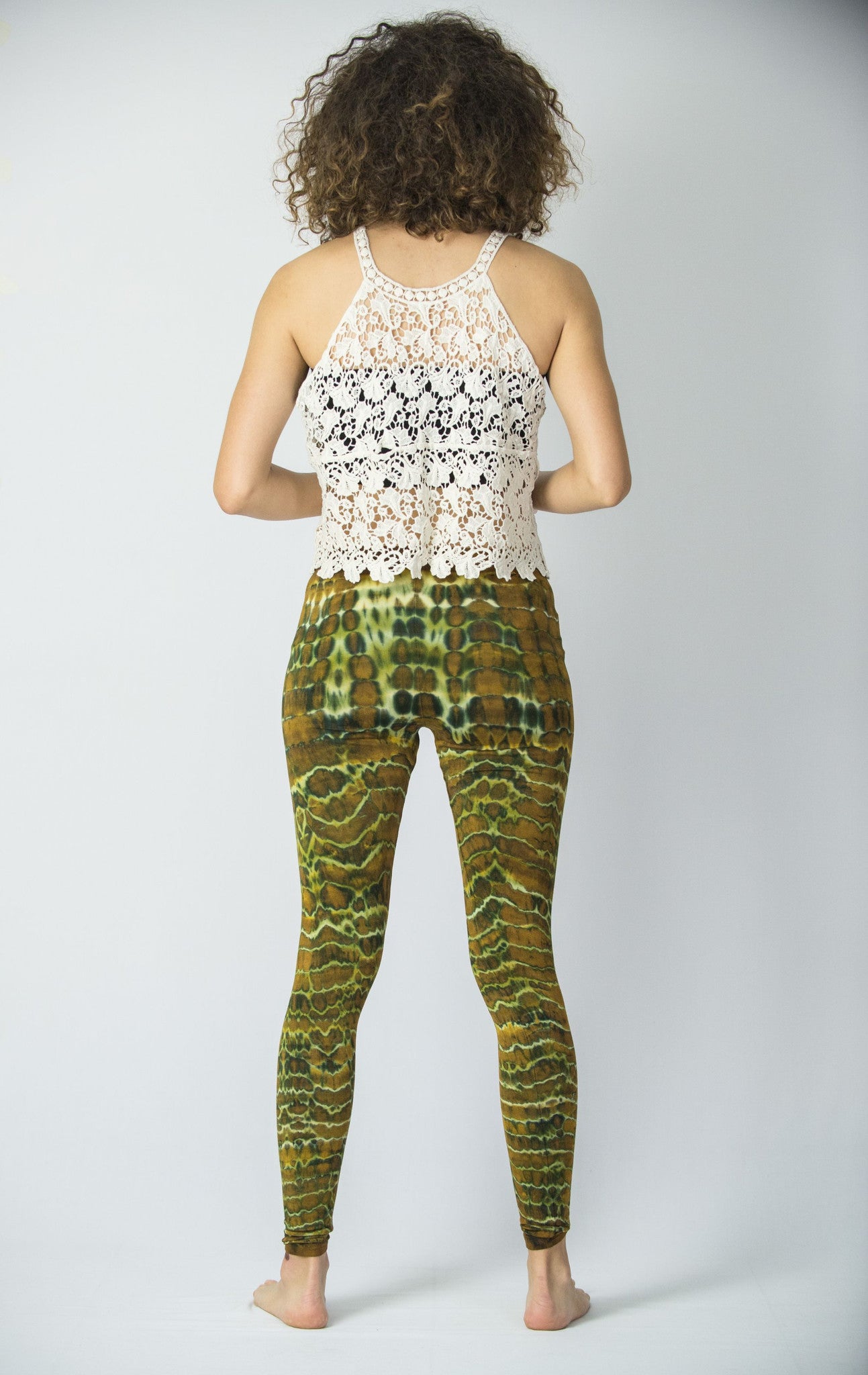 Melting Stripes Tie Dye Cotton Leggings in Olive