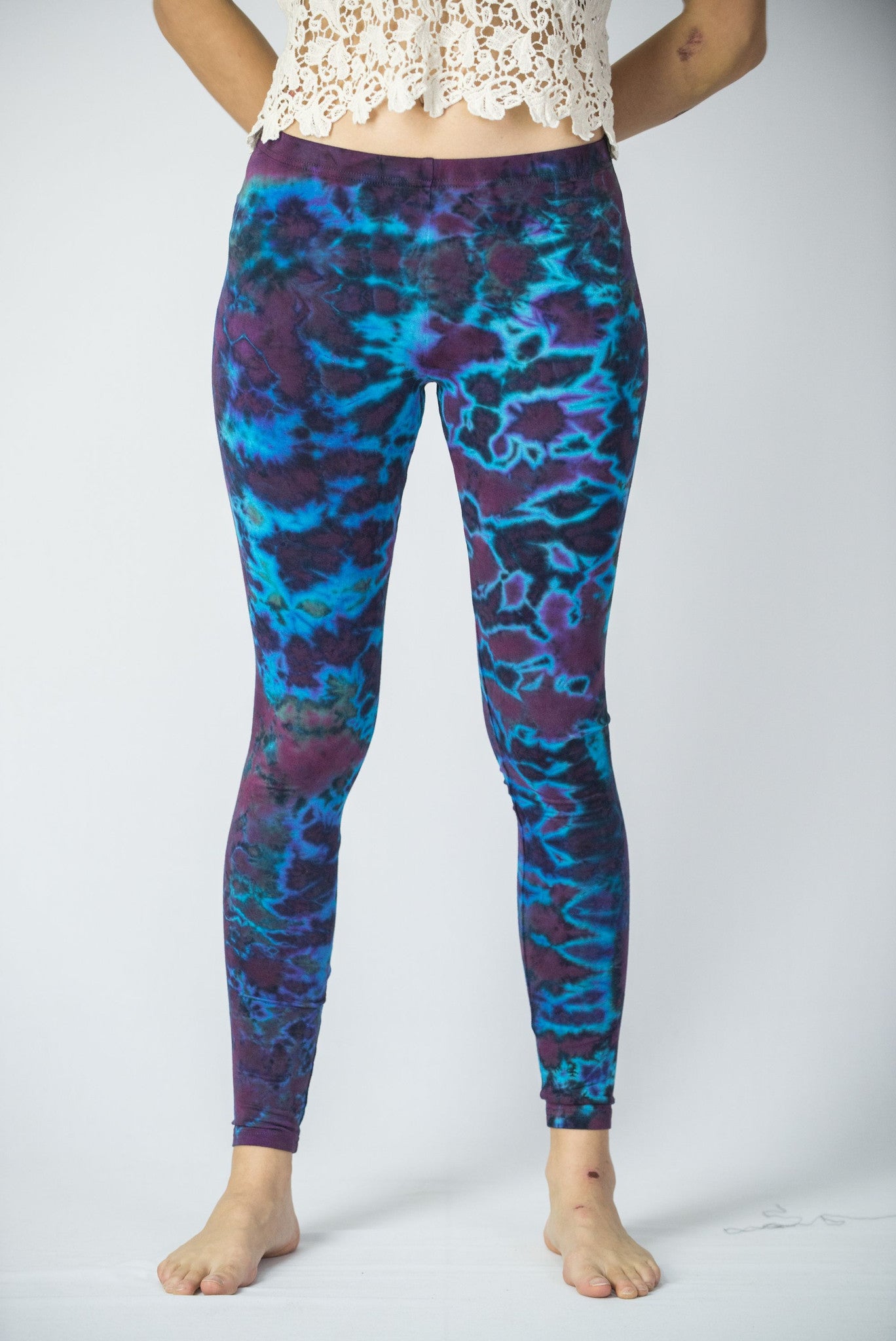 Marble Tie Dye Cotton Leggings in Indigo