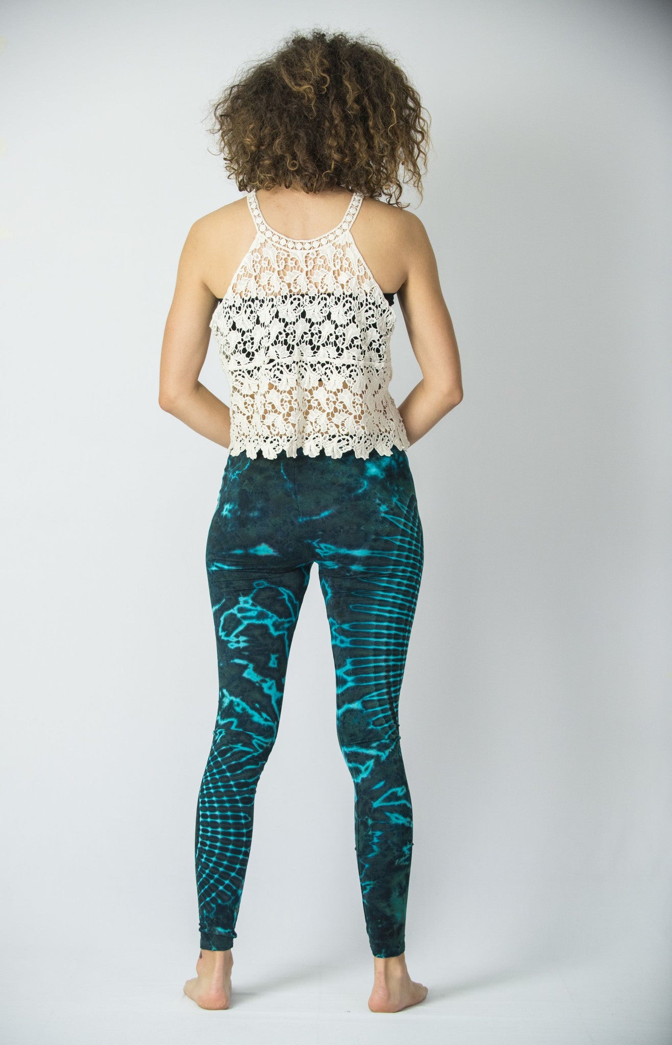 Oval Swirls Tie Dye Cotton Leggings in Blue
