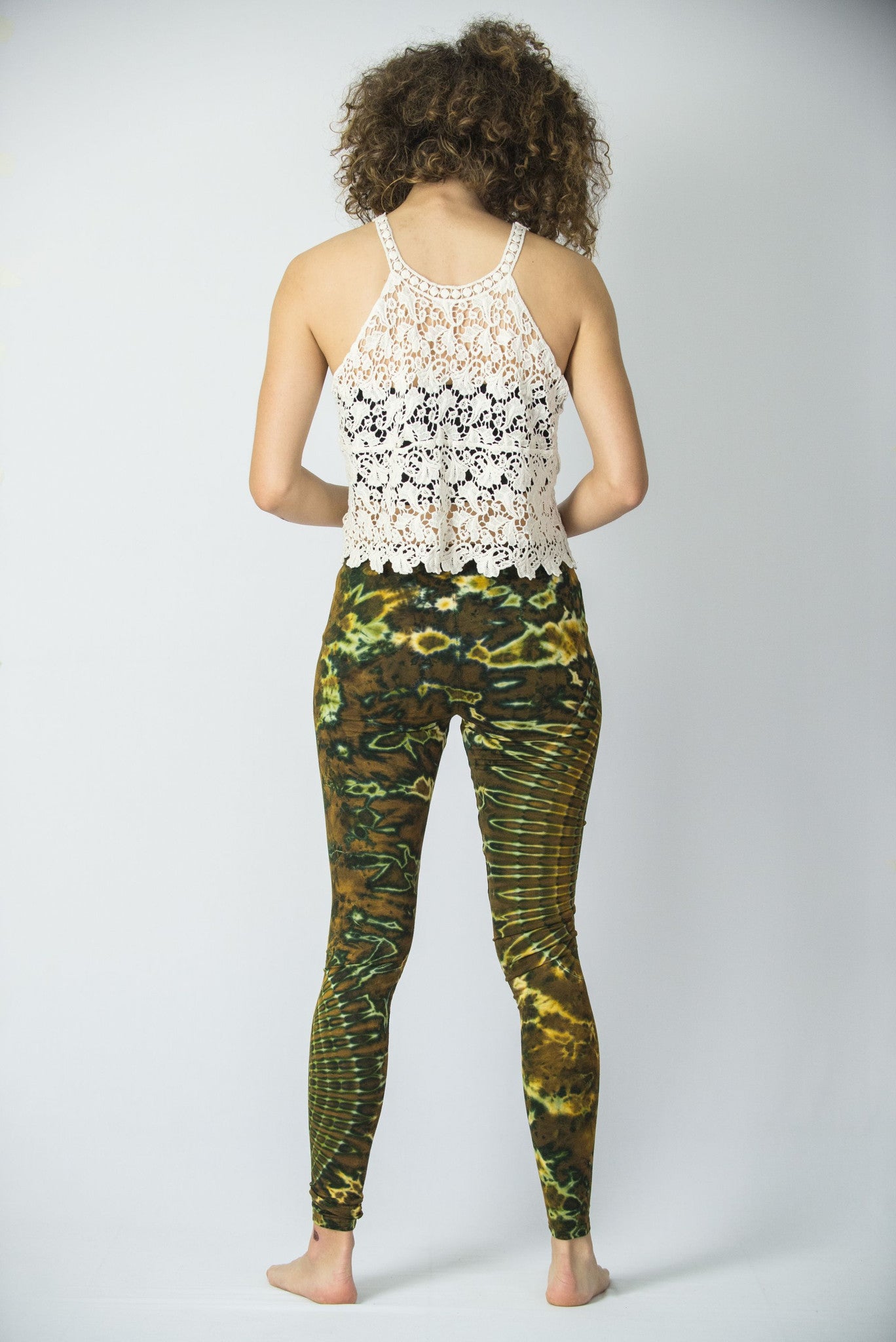 Oval Swirls Tie Dye Cotton Leggings in Green