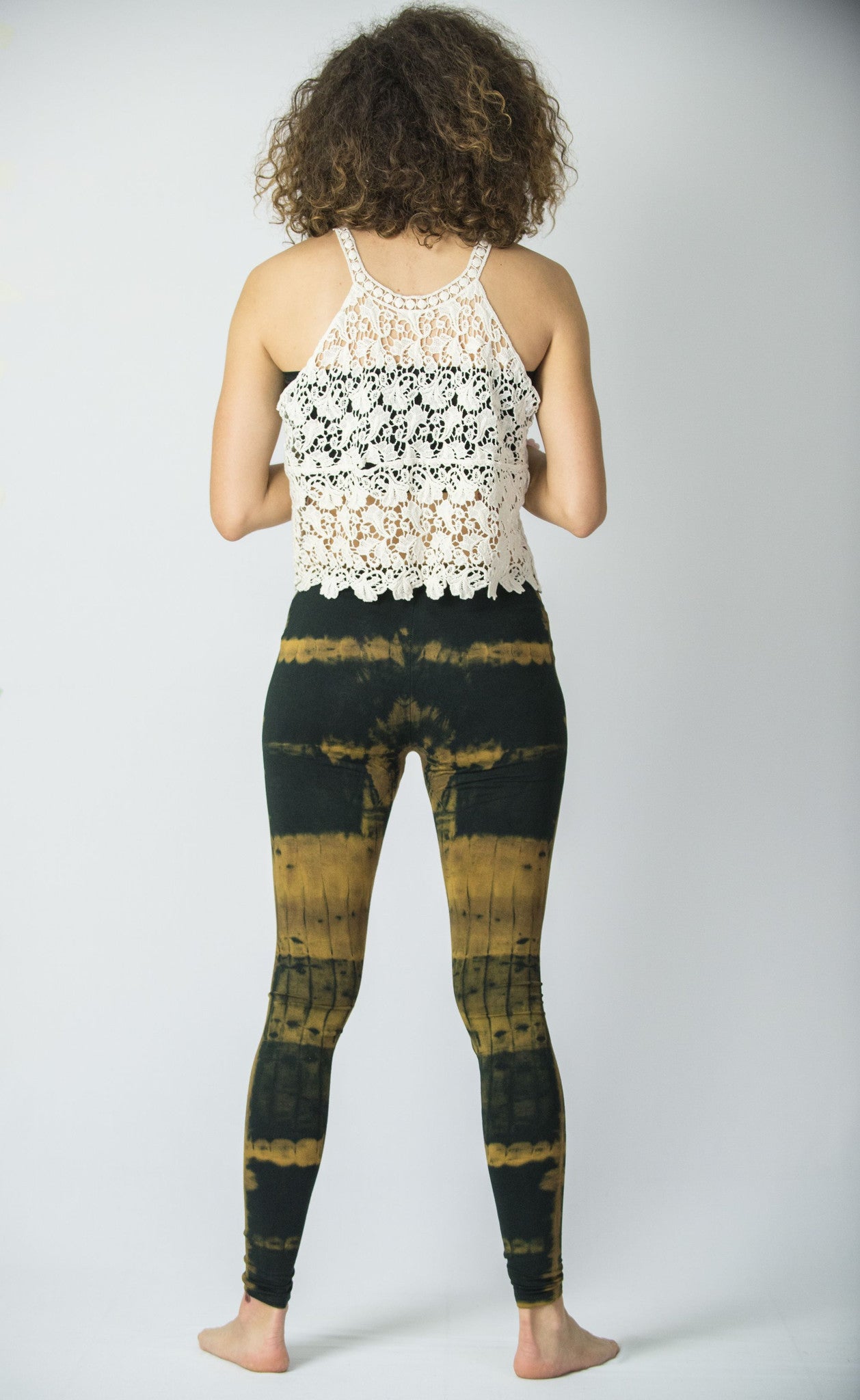 Patch Dye Tie Dye Cotton Leggings in Greenish Black/Tan