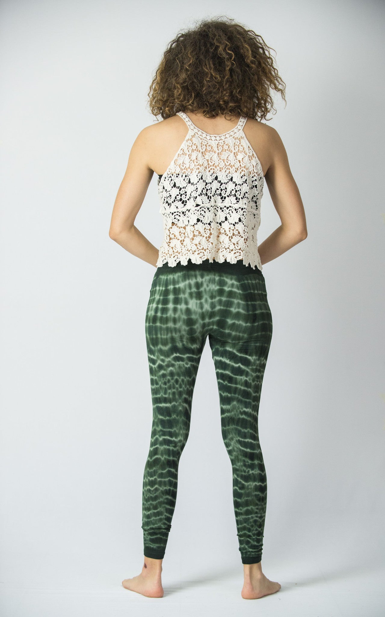 Melting Stripes Tie Dye Cotton Leggings in Green