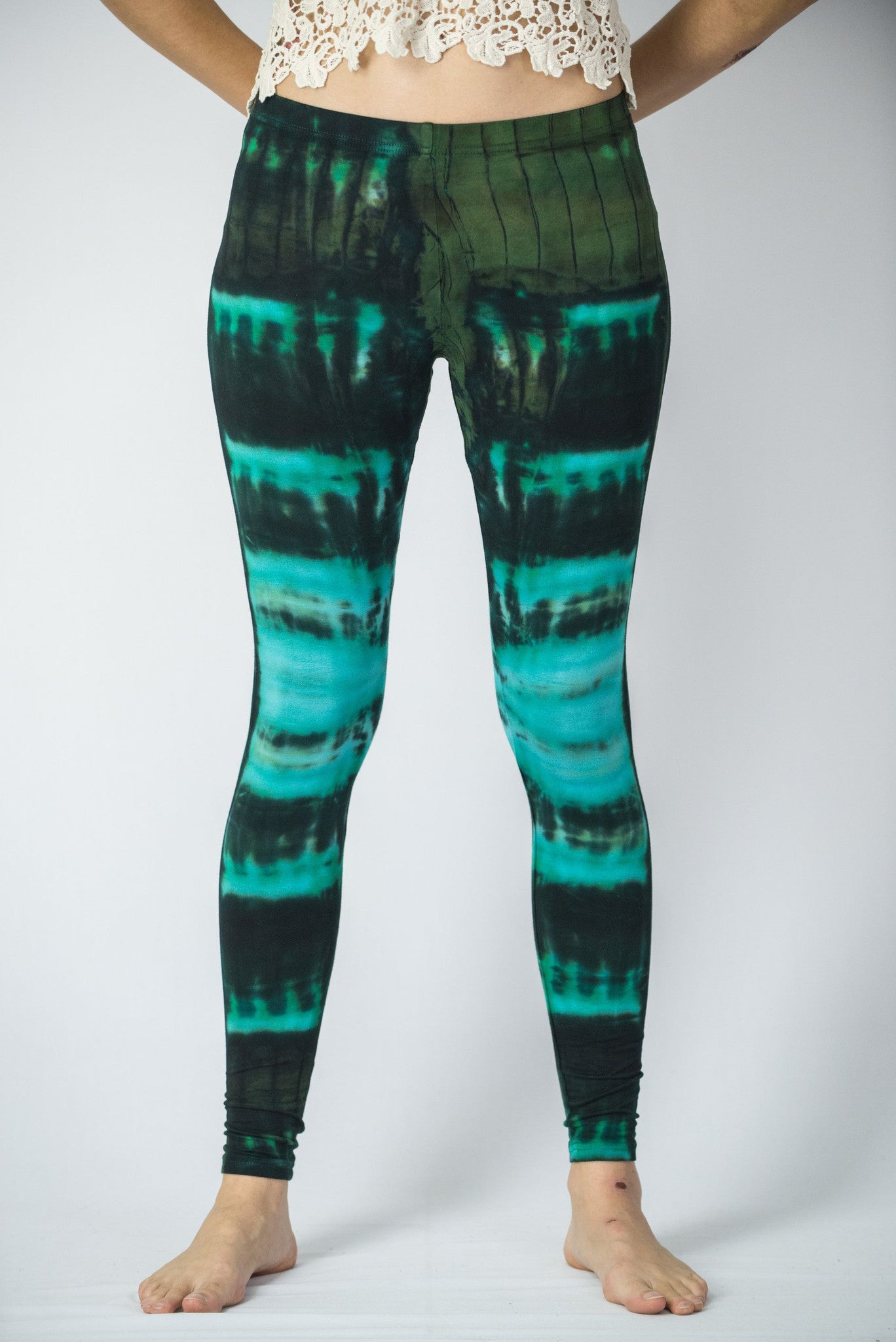Patch Dye Tie Dye Cotton Leggings in Turquoise