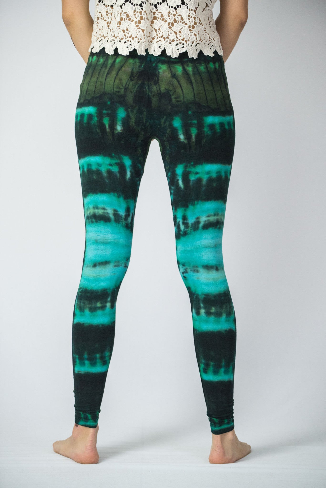 Patch Dye Tie Dye Cotton Leggings in Turquoise