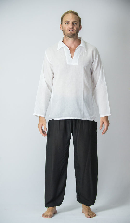 Mens Yoga Shirts Collar V Neck in White