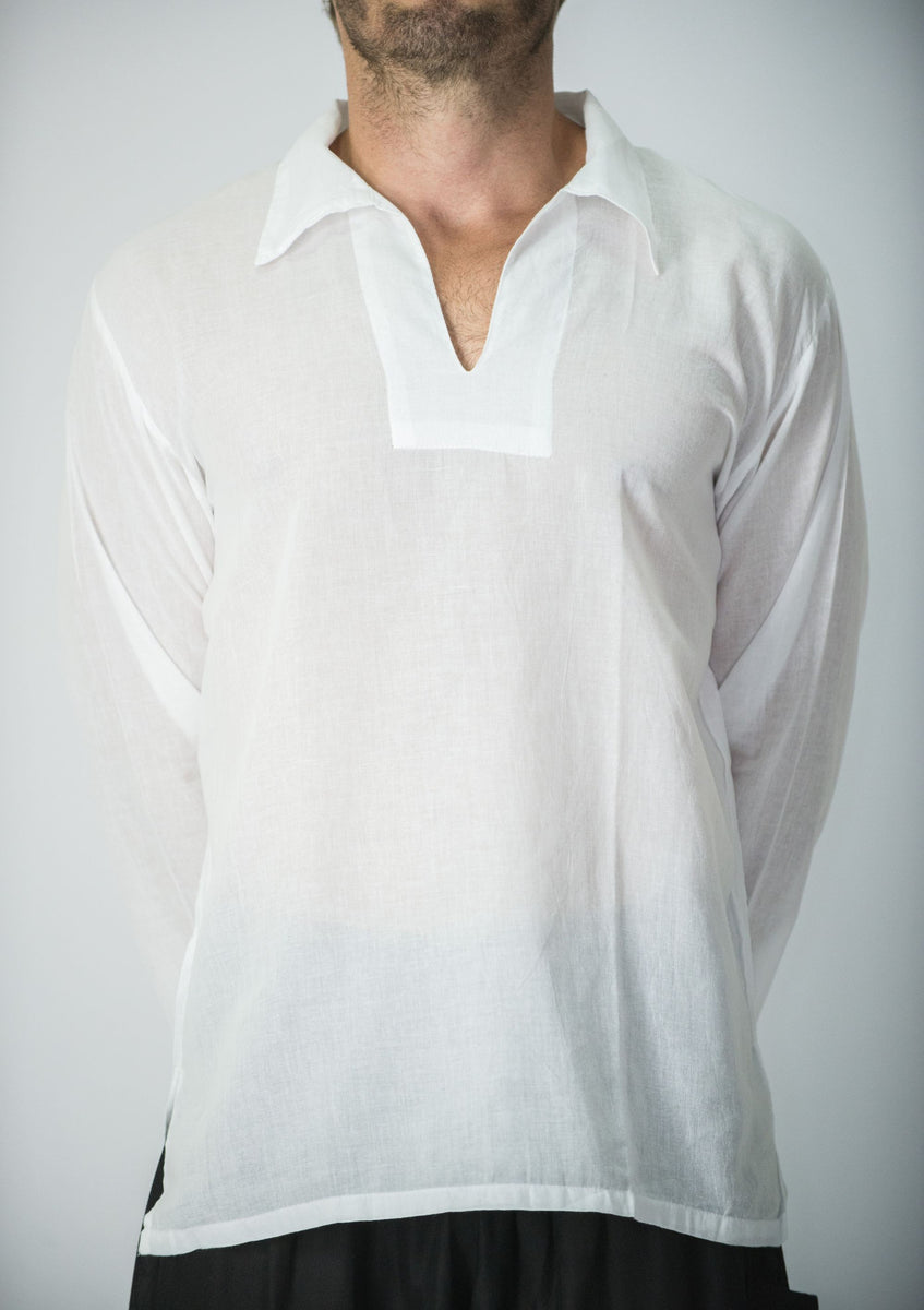 Mens Yoga Shirts Collar V Neck in White – Harem Pants