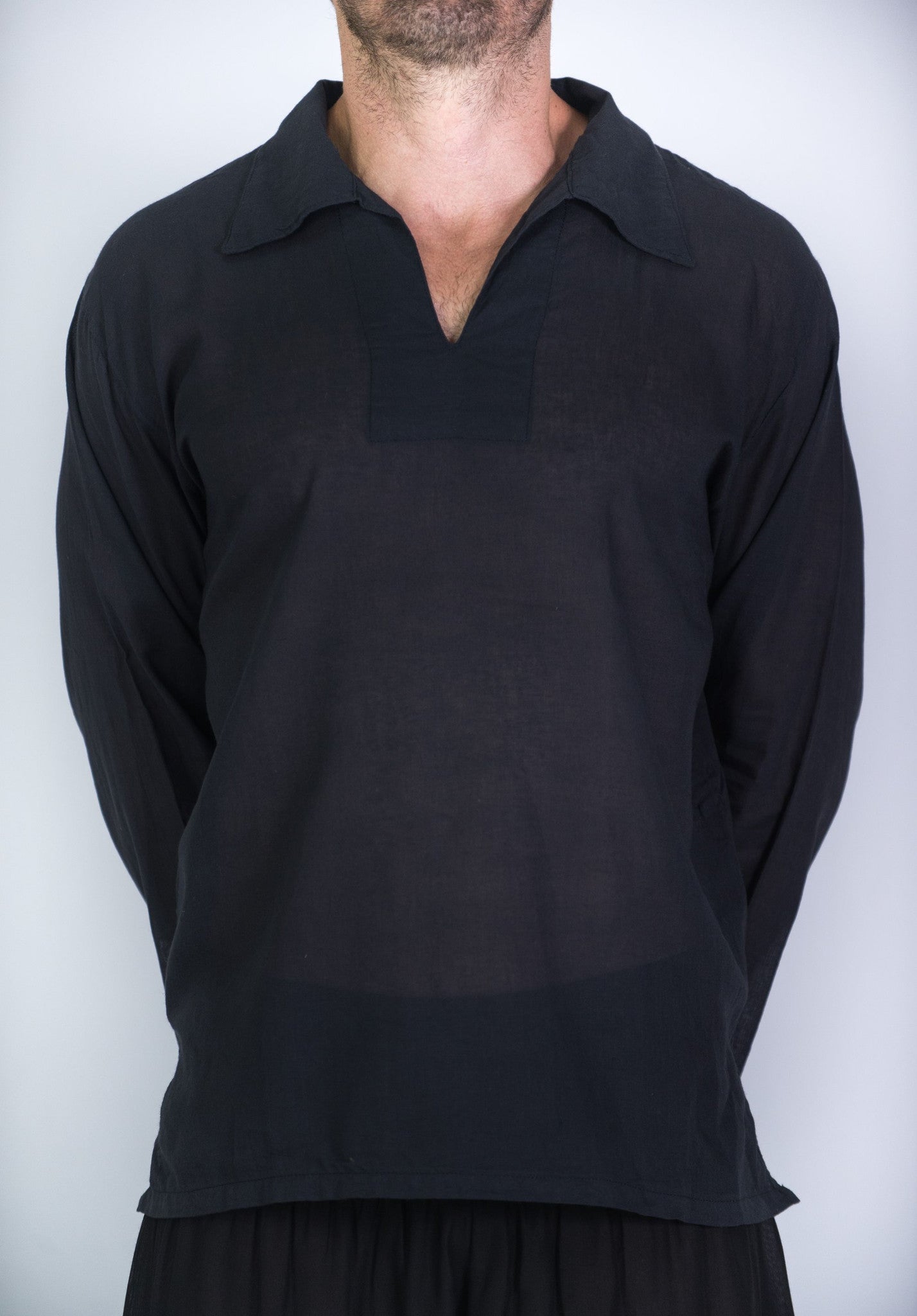 Mens Yoga Shirts Collar V Neck in Black