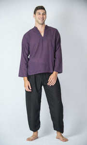 Mens Yoga Shirts Nehru Collared in Purple