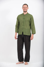 Mens Yoga Shirts Chinese Collared in Olive