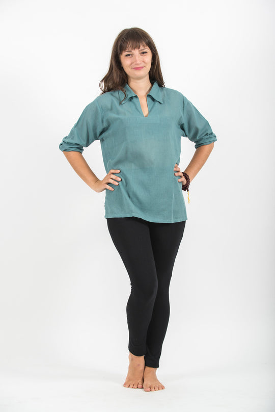 Womens Yoga Shirts Collar V Neck in Aqua
