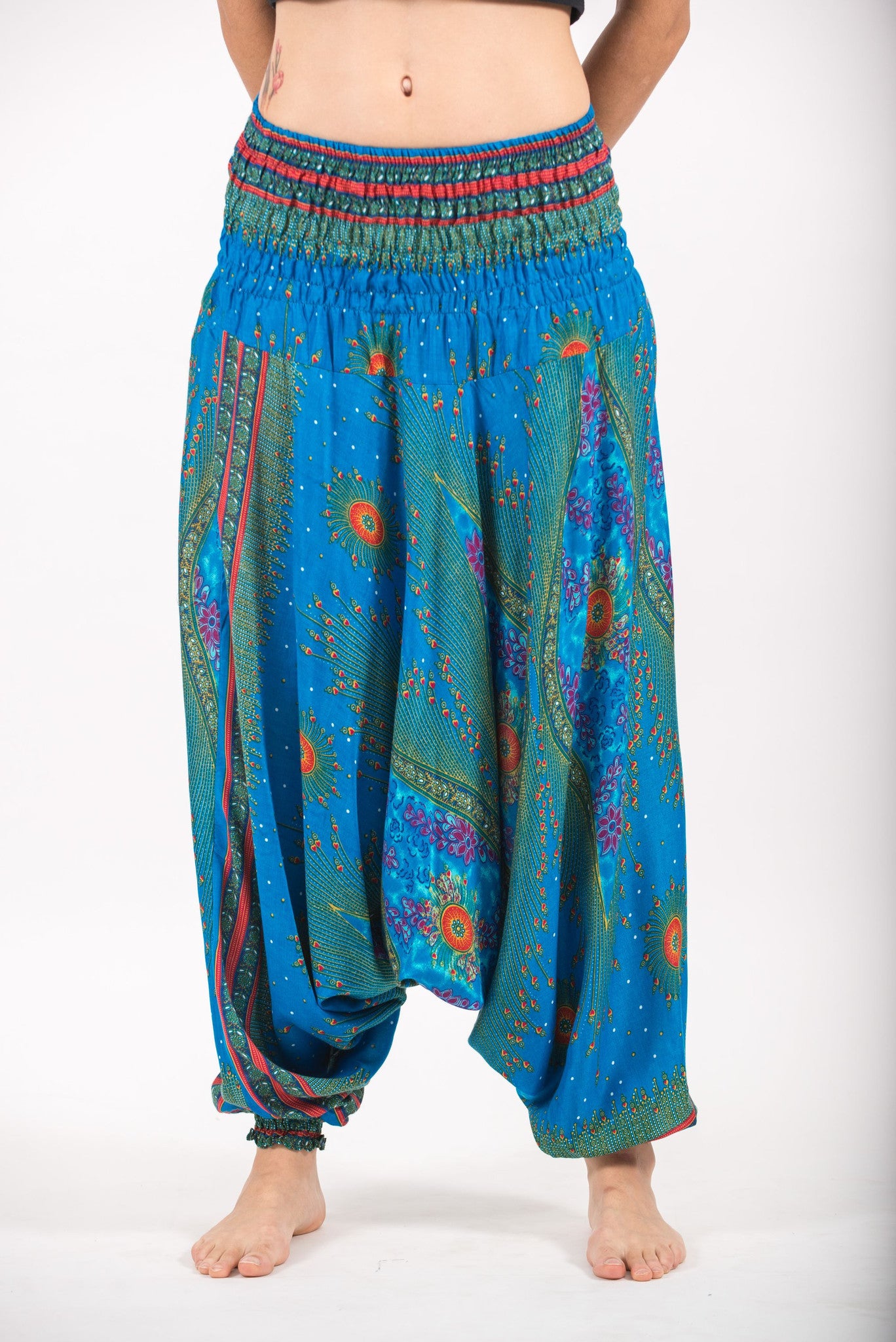 Peacock Eye 2-in-1 Jumpsuit Harem Pants in Light Blue