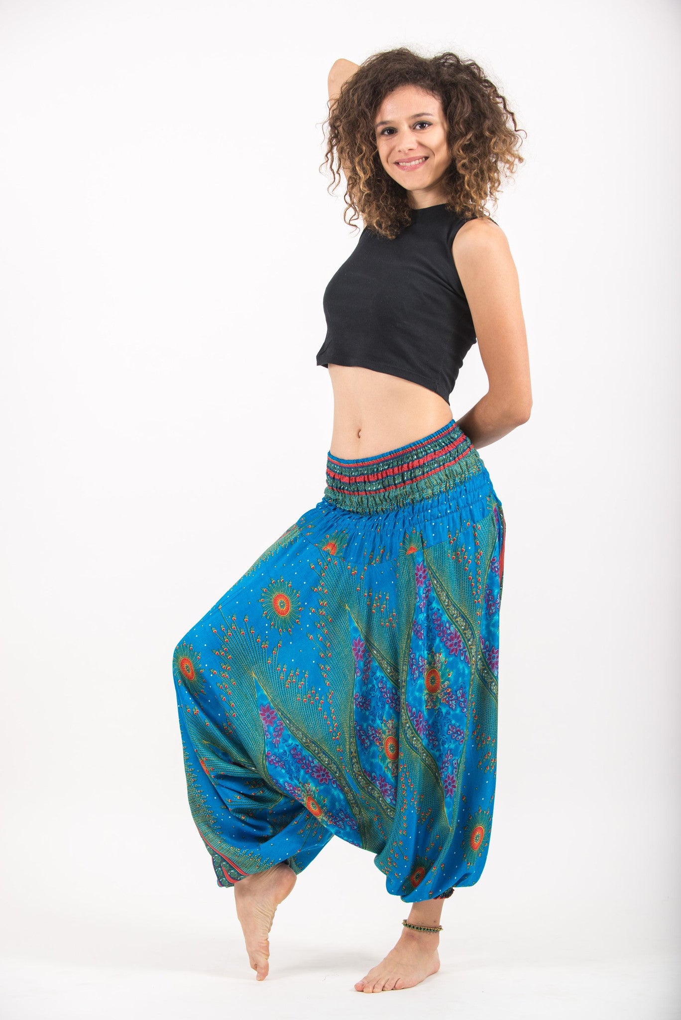 Peacock Eye 2-in-1 Jumpsuit Harem Pants in Light Blue