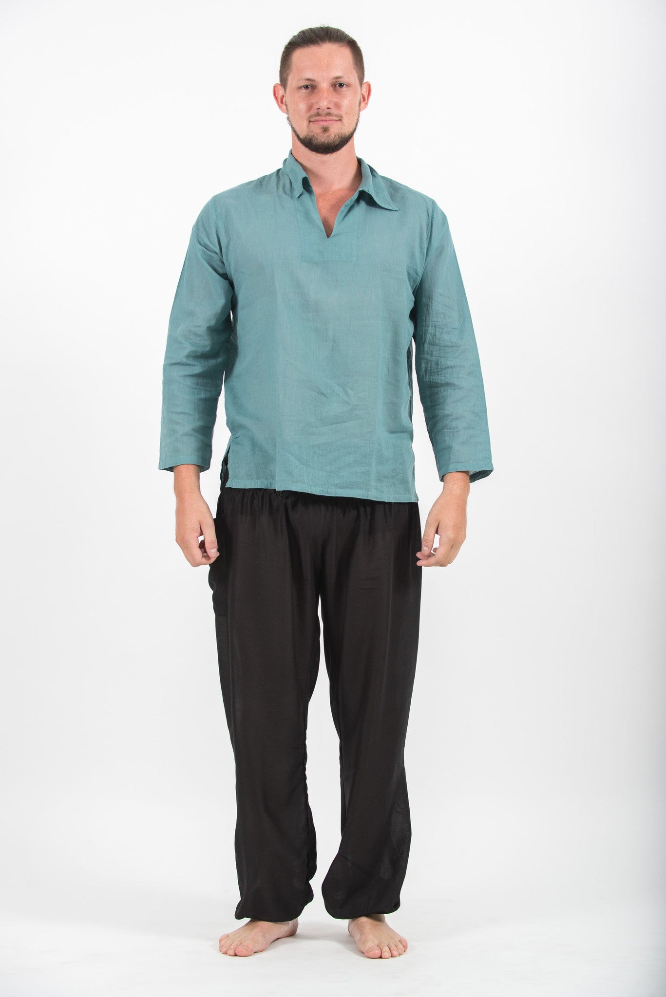 Mens Yoga Shirts Collar V Neck in Aqua