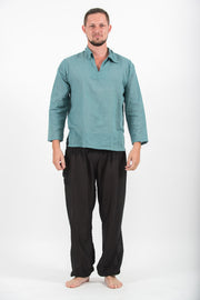 Mens Yoga Shirts Collar V Neck in Aqua