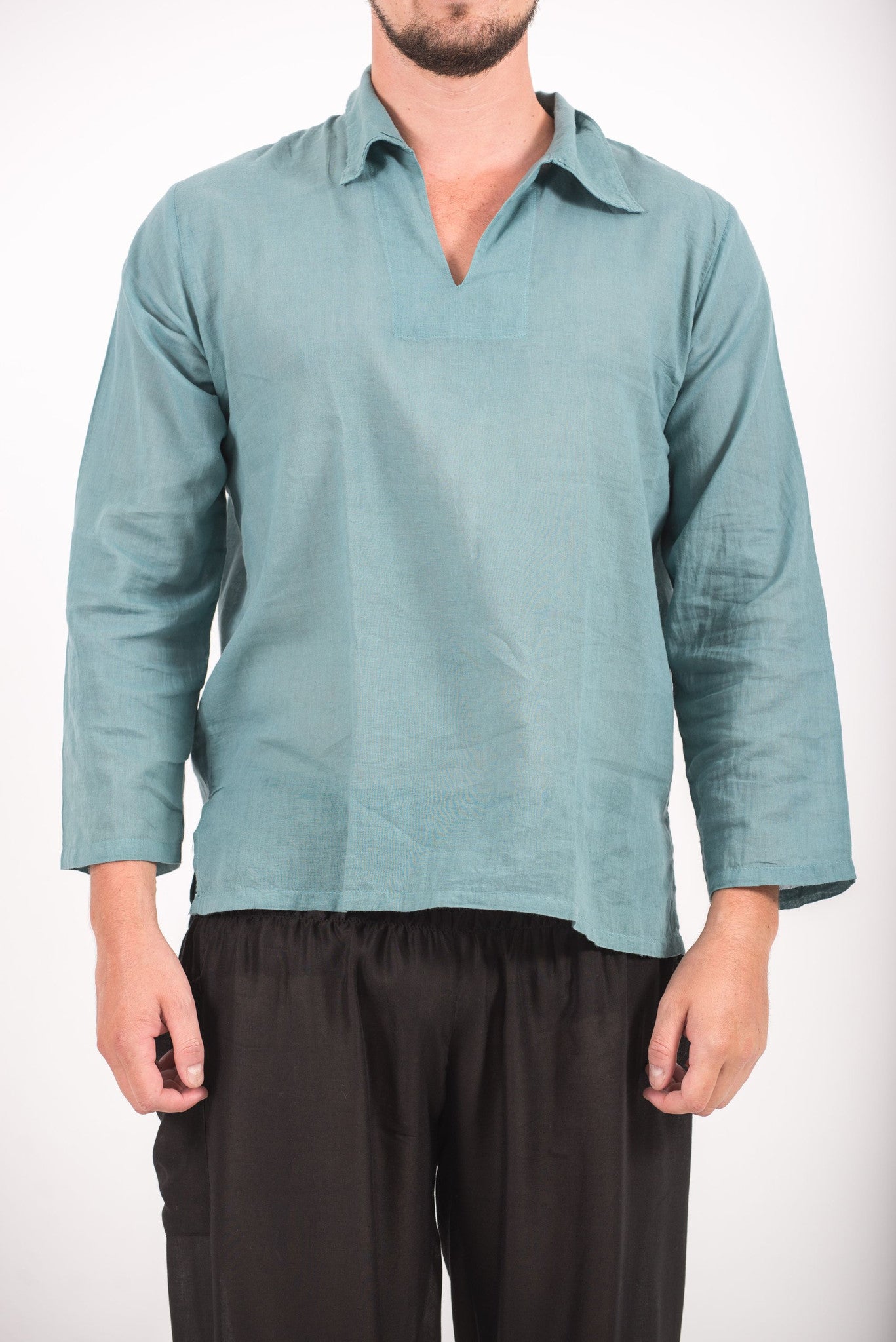 Mens Yoga Shirts Collar V Neck in Aqua