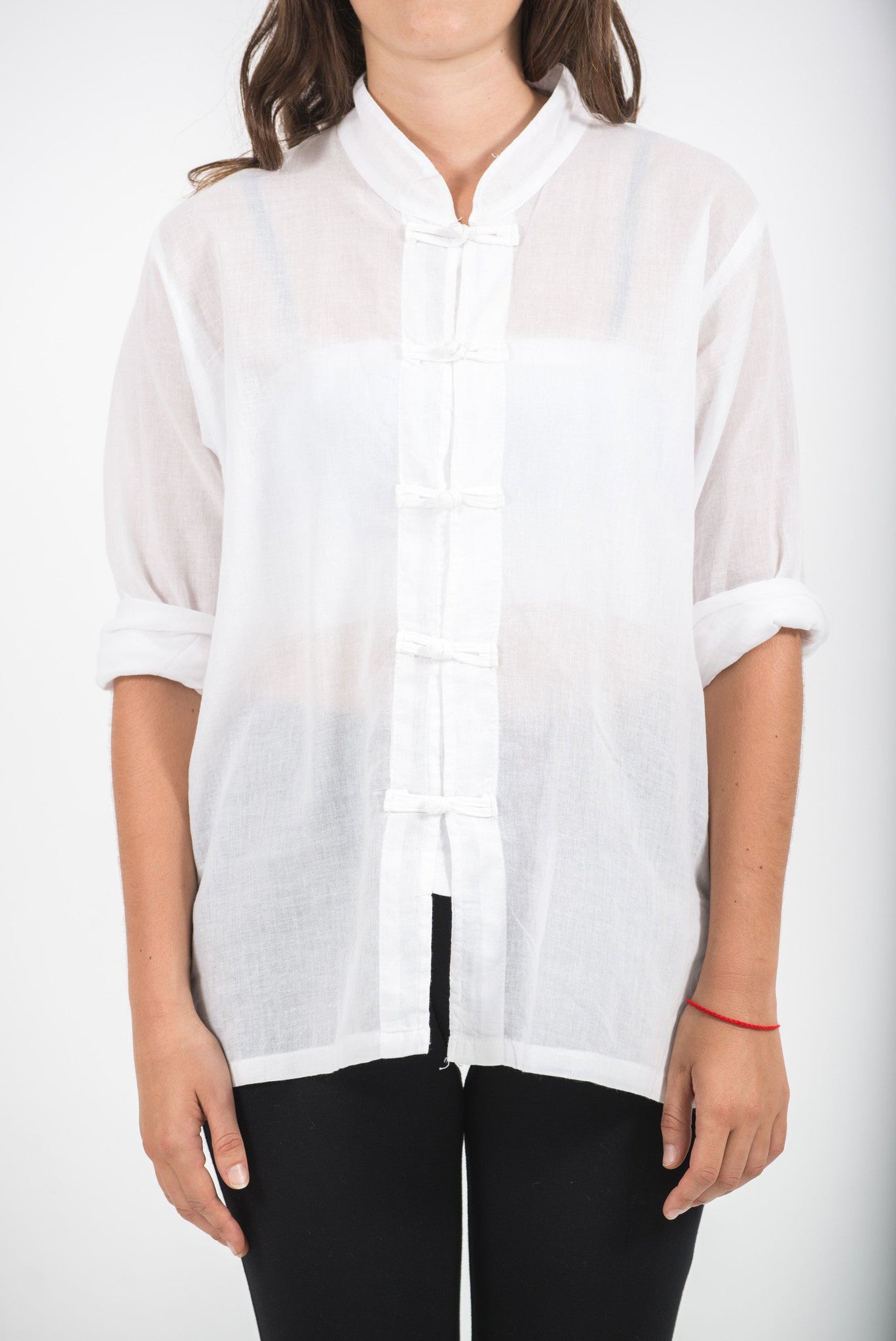 Womens Yoga Shirts Chinese Collared in White