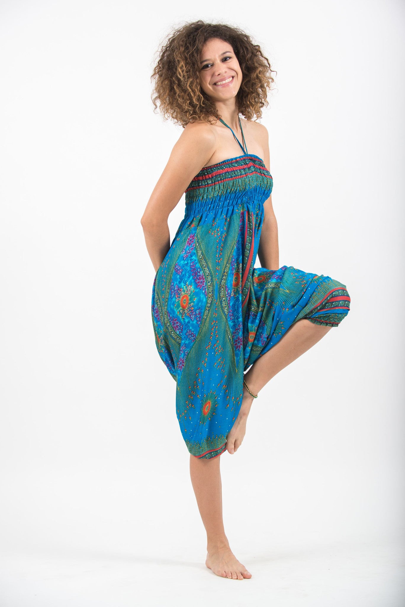 Peacock Eye 2-in-1 Jumpsuit Harem Pants in Light Blue