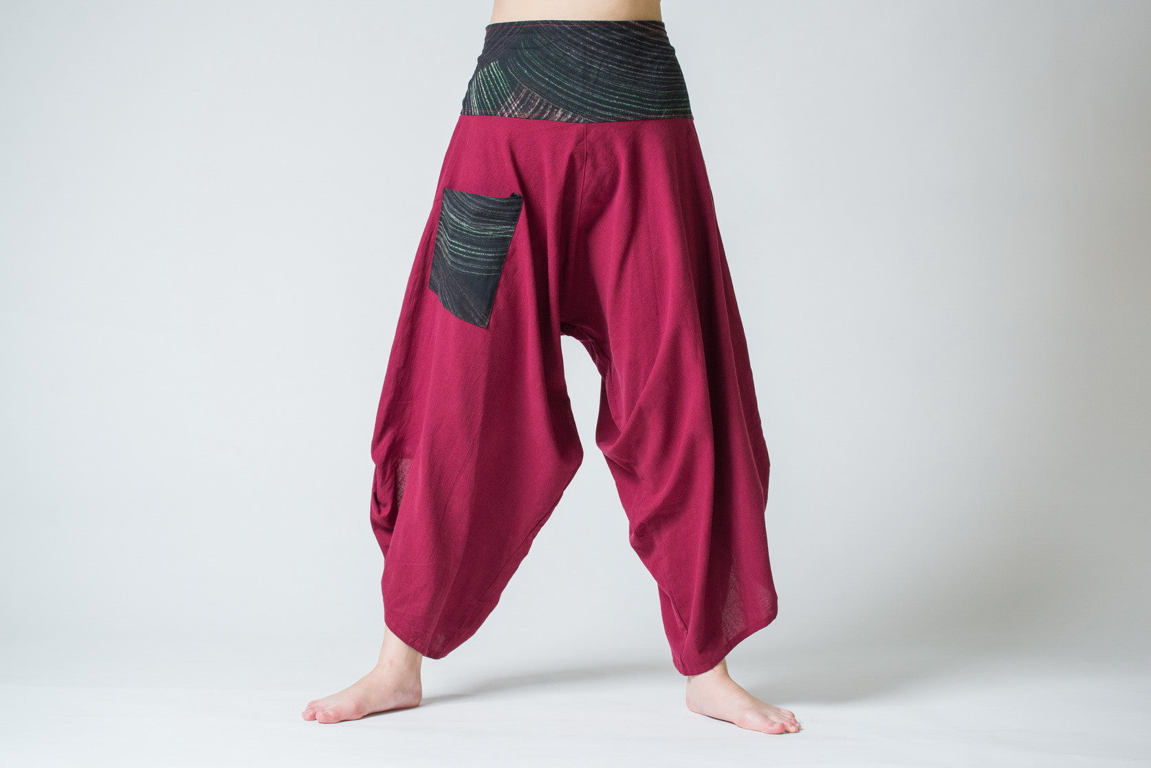 Women's Thai Button Up Cotton Pants with Hill Tribe Trim Red