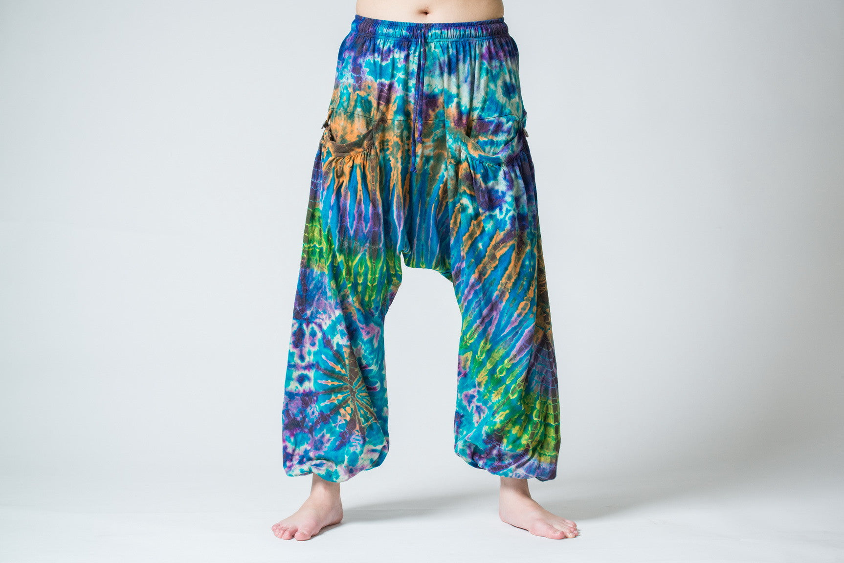 Tie Dye Cotton Women Harem Pants in Blue Purple 1