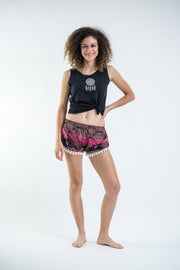 Paisley Pom Pom Shorts In Pink/White