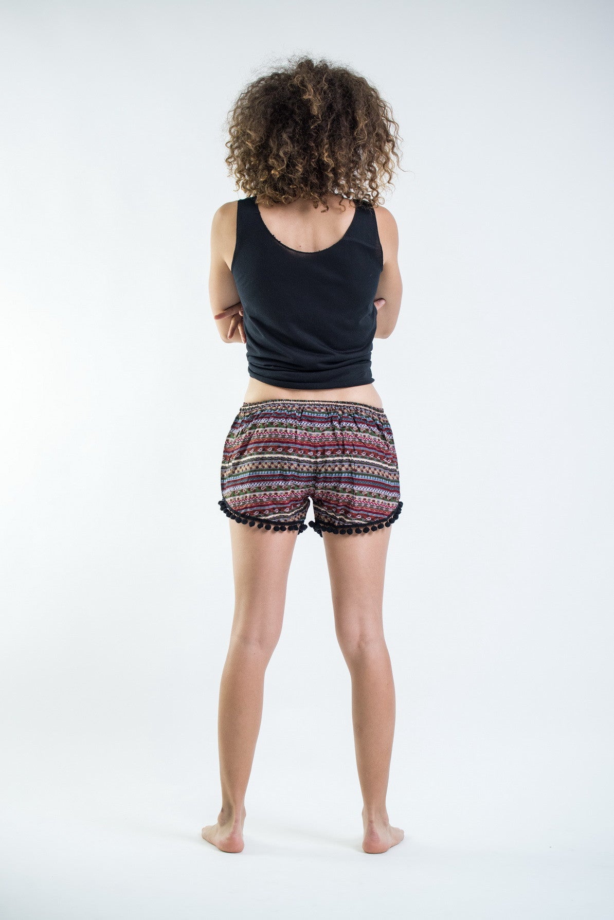 Aztec Stripes Pom Pom Shorts In Wine/Black