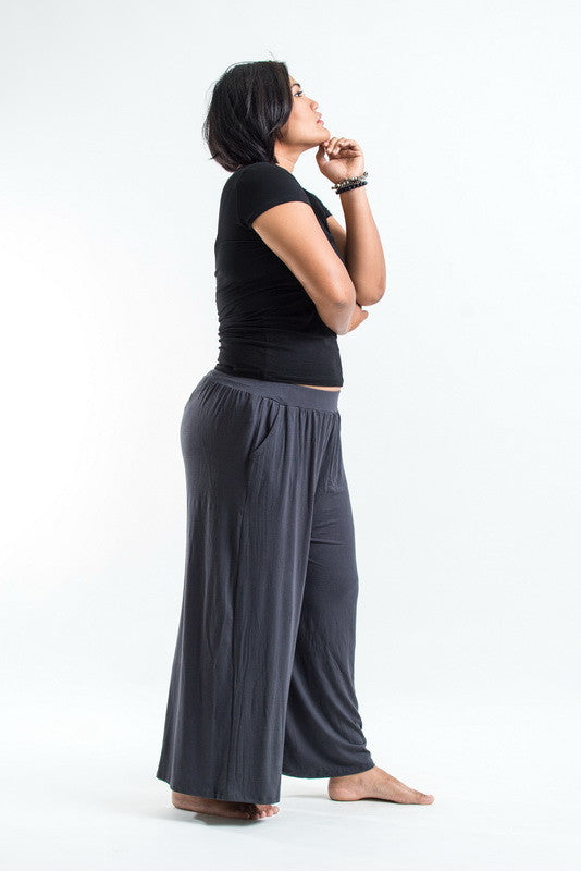 Plus Size Soft Flex Wide Leg Pants in Solid Gray