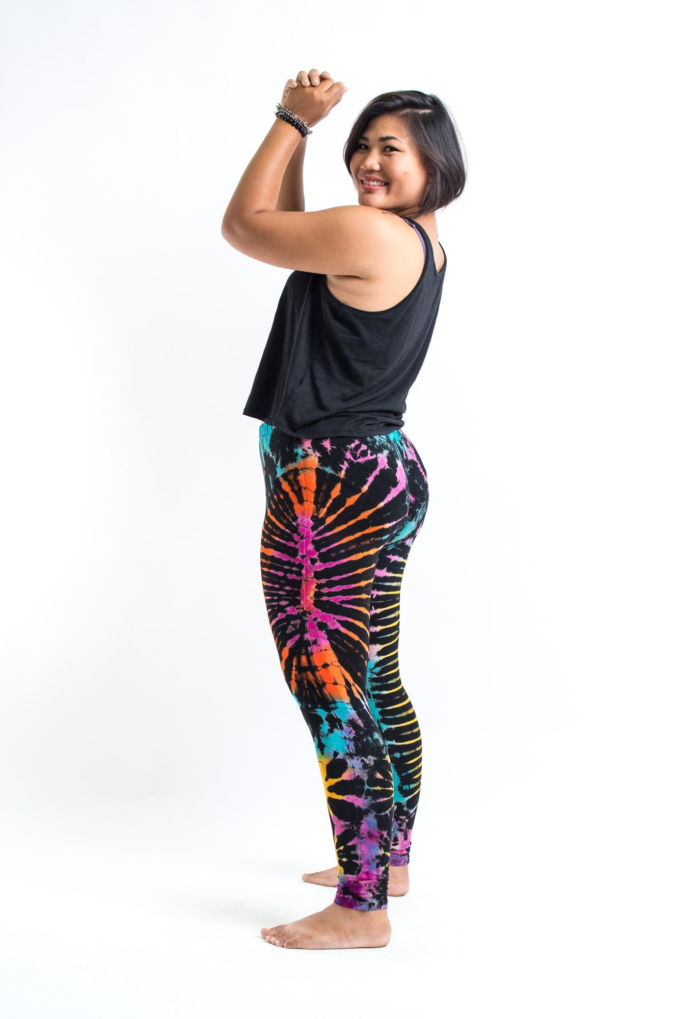 PLUS SIZE Tie Dye Leggings in Festival Black