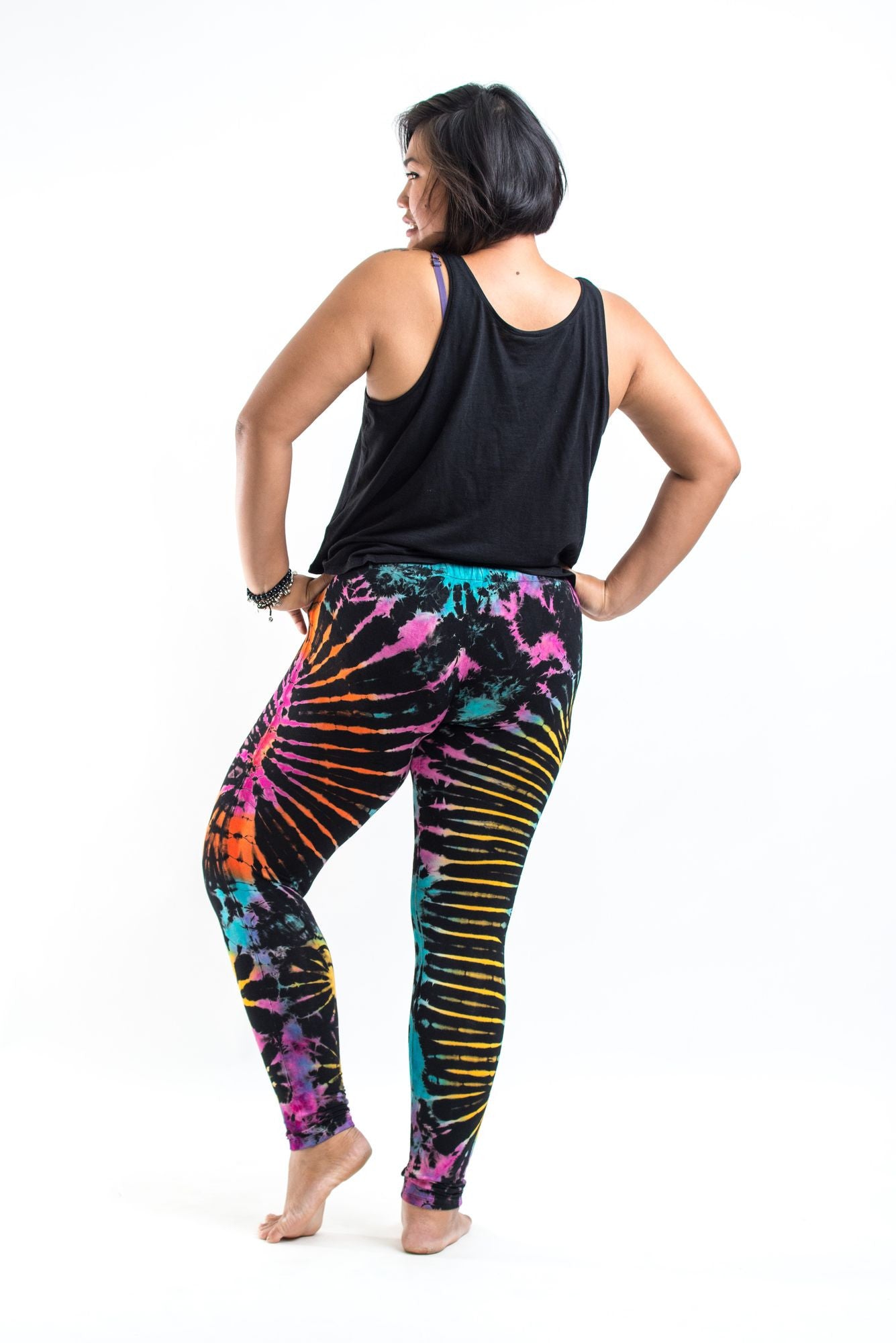 PLUS SIZE Tie Dye Leggings in Festival Black