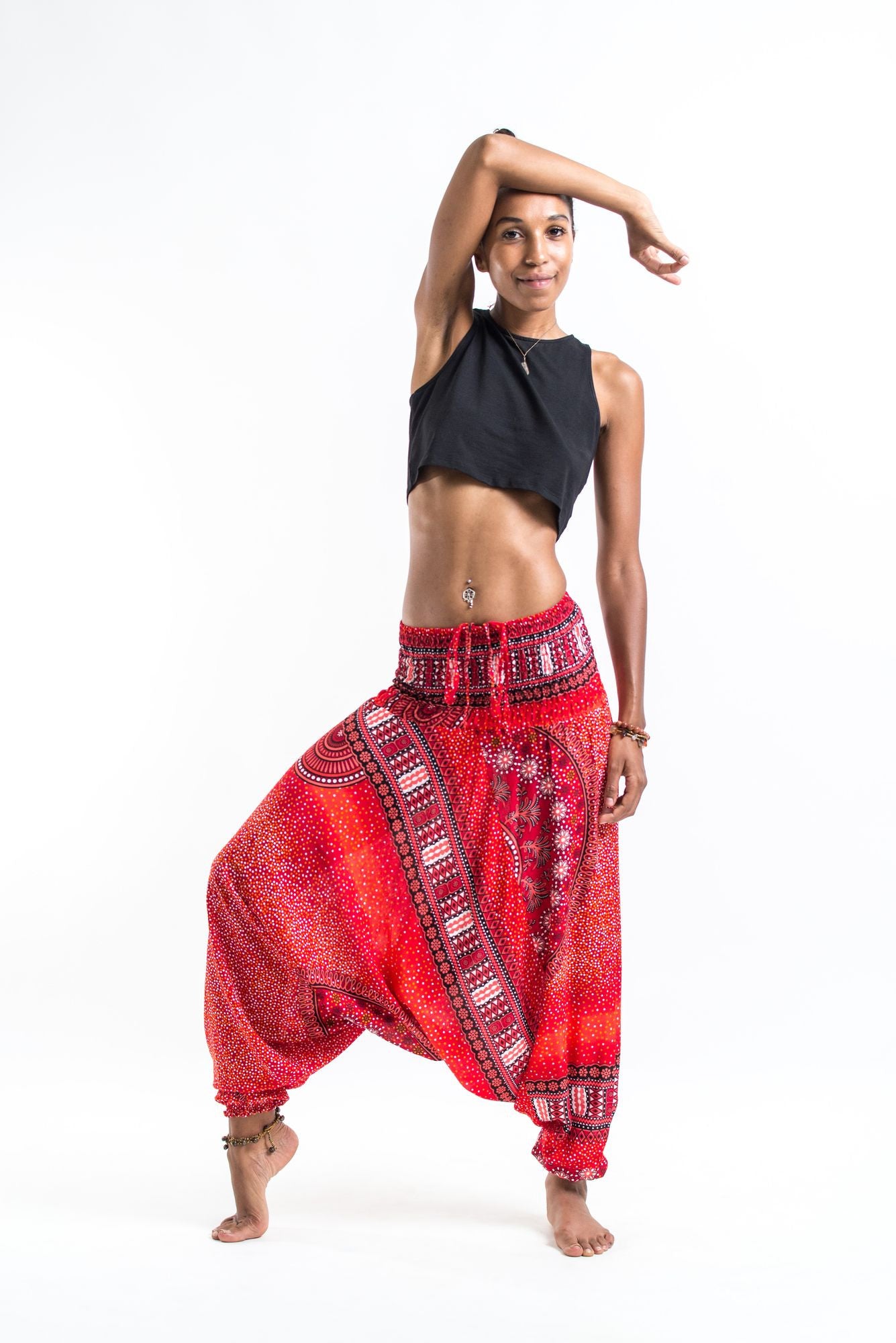 Tribal Chakras 2-in-1 Jumpsuit Harem Pants in Red