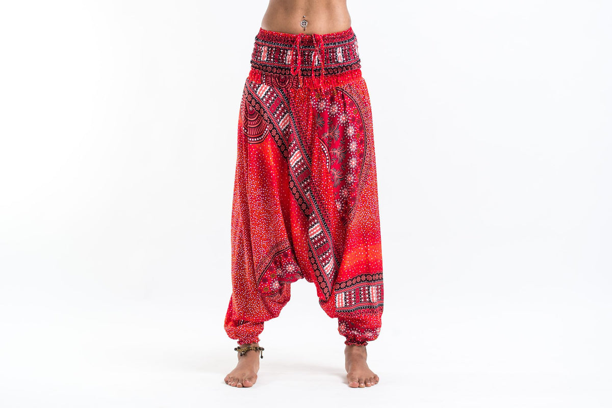 Tribal Chakras 2-in-1 Jumpsuit Harem Pants in Red