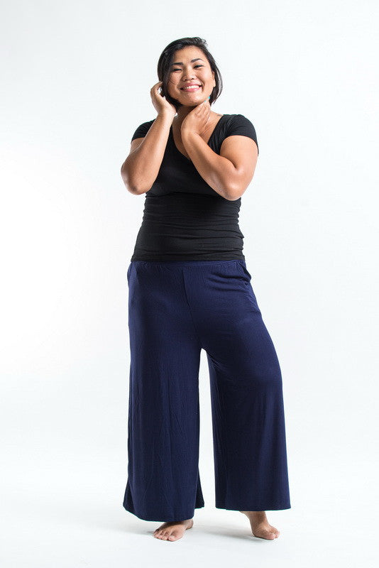 Plus Size Soft Flex Wide Leg Pants in Solid Navy