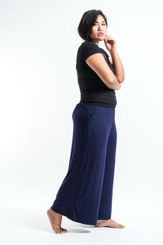 Plus Size Soft Flex Wide Leg Pants in Solid Navy