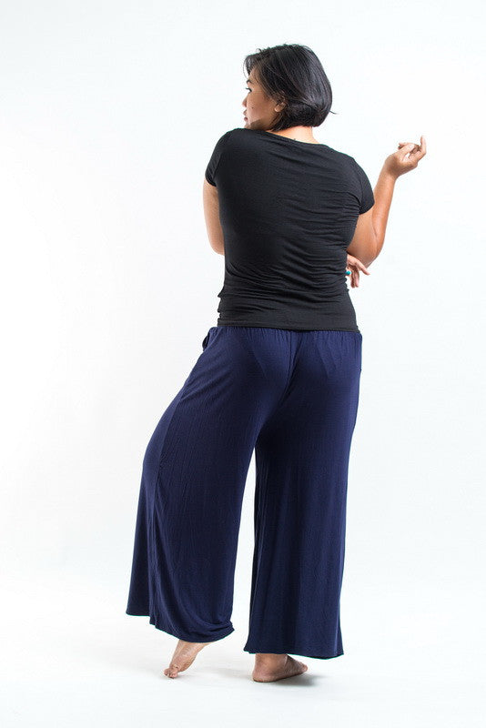 Plus Size Soft Flex Wide Leg Pants in Solid Navy