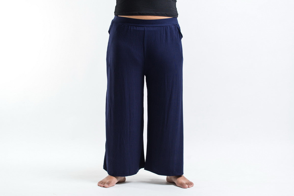 Plus Size Soft Flex Wide Leg Pants in Solid Navy