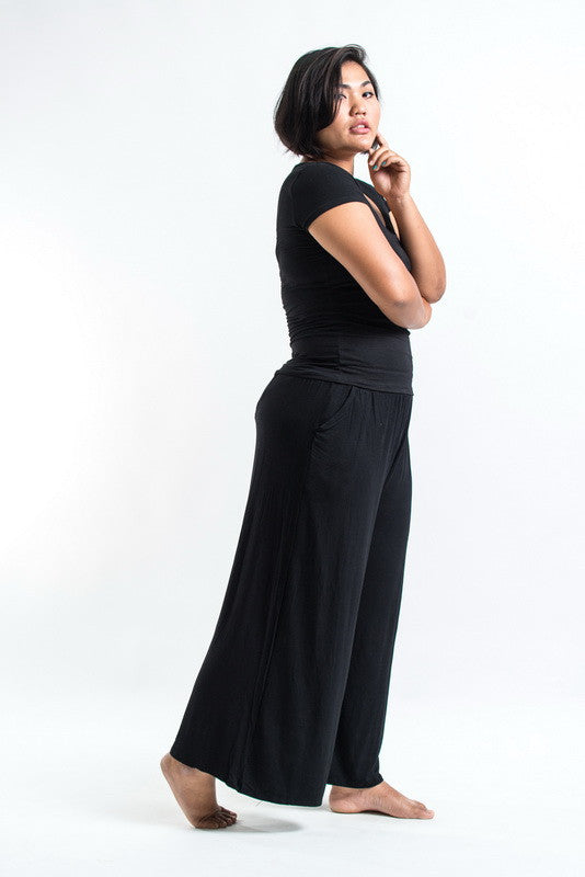 Plus Size Soft Flex Wide Leg Pants in Solid Black
