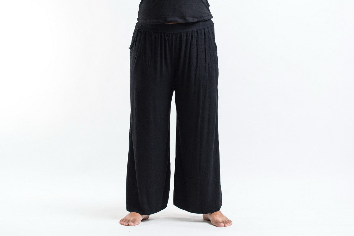 Plus Size Soft Flex Wide Leg Pants in Solid Black