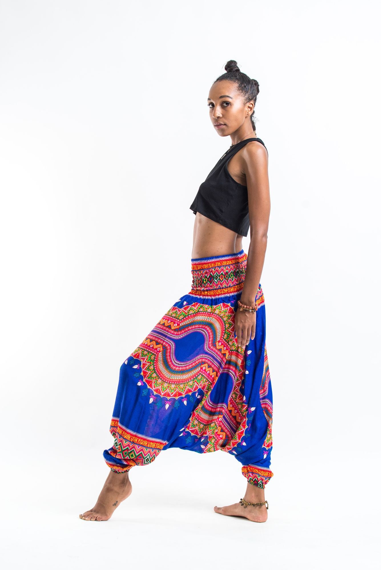 Dashiki Prints 2-in-1 Jumpsuit Harem Pants in Blue