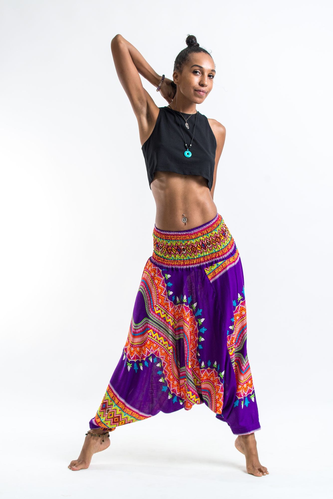 Dashiki Prints 2-in-1 Jumpsuit Harem Pants in Purple