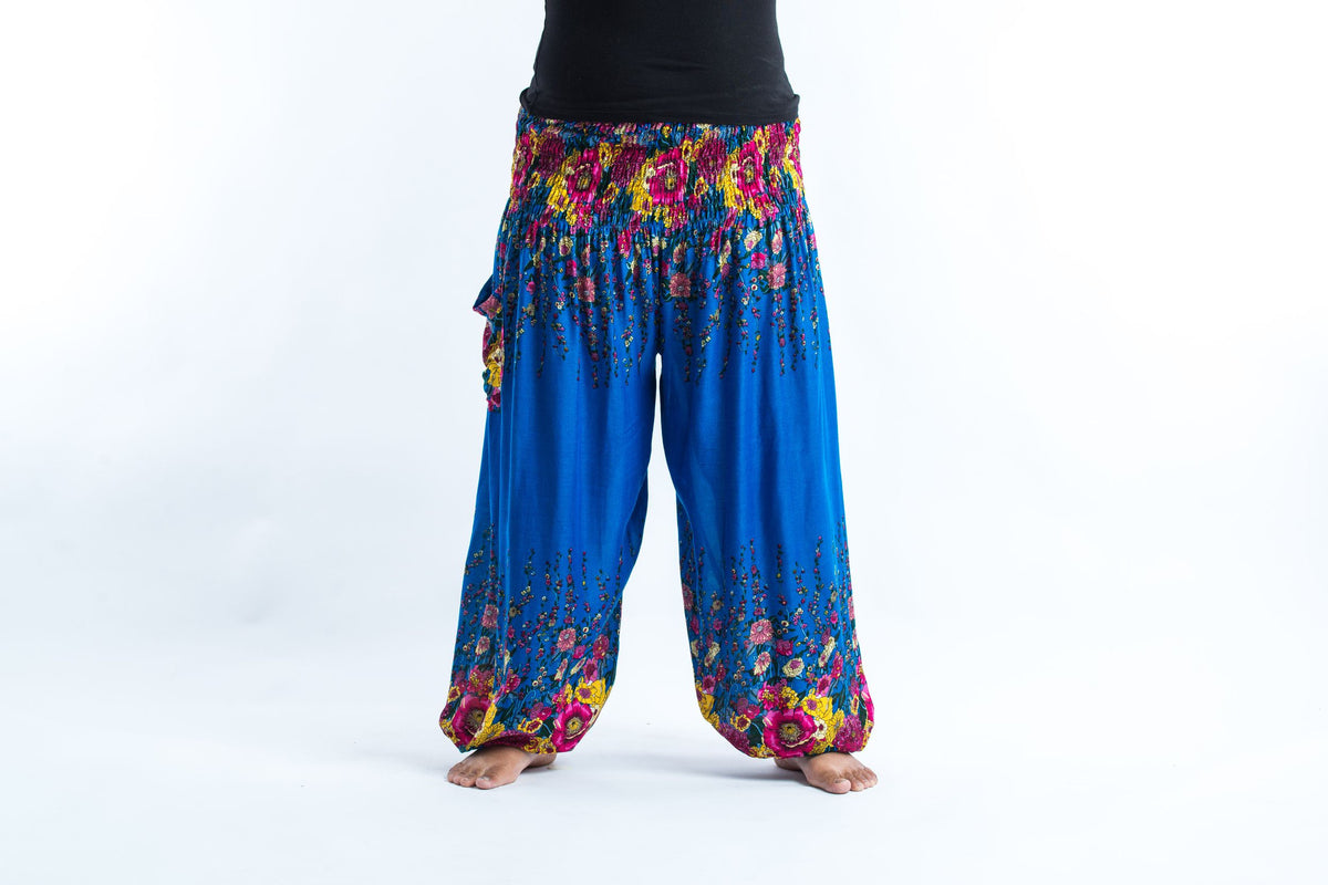 Plus Size Floral Women's Harem Pants in Ocean Blue