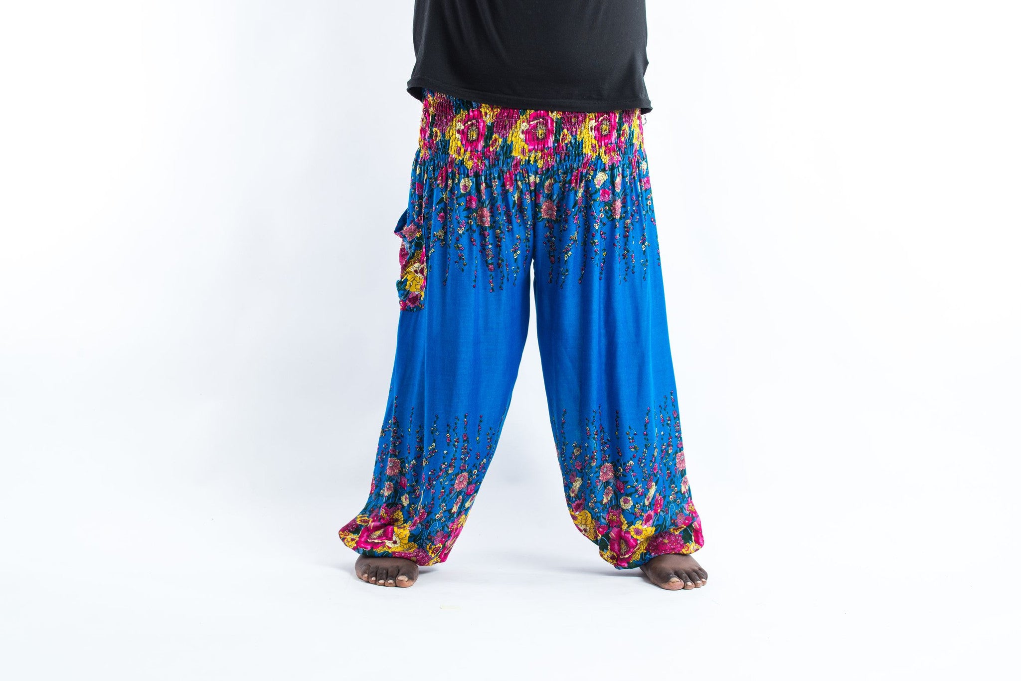 Plus Size Floral Men's Harem Pants in Ocean Blue