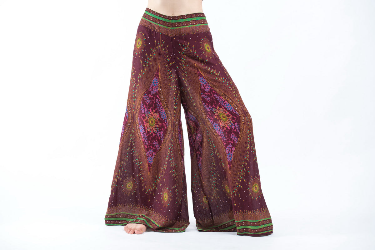 Peacock Eyes Palazzo Style Harem Pants in Wine