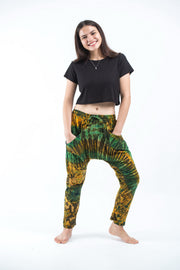 Tie Dye Cotton Women Harem Pants in Yellow Green