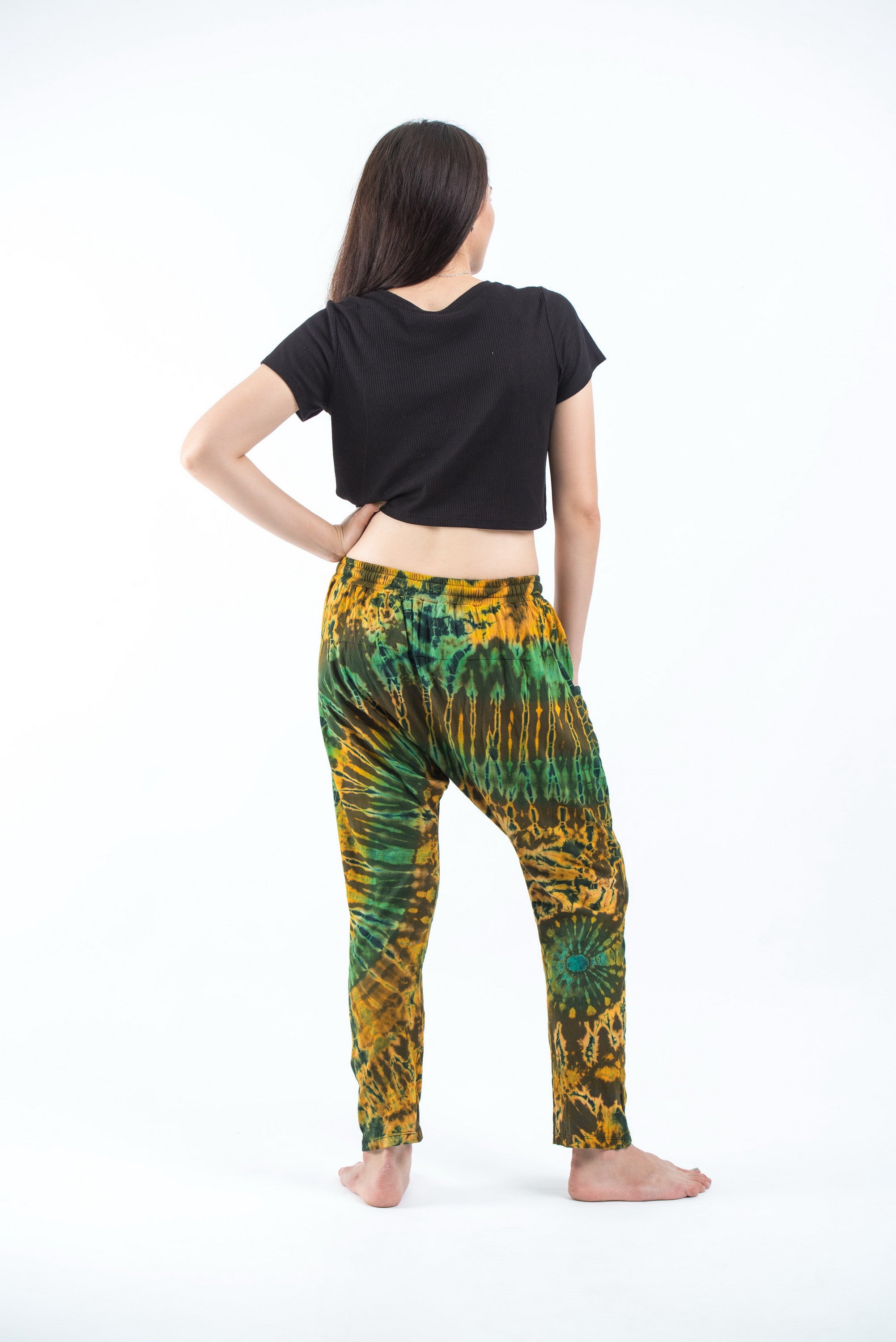 Tie Dye Cotton Women Harem Pants in Yellow Green