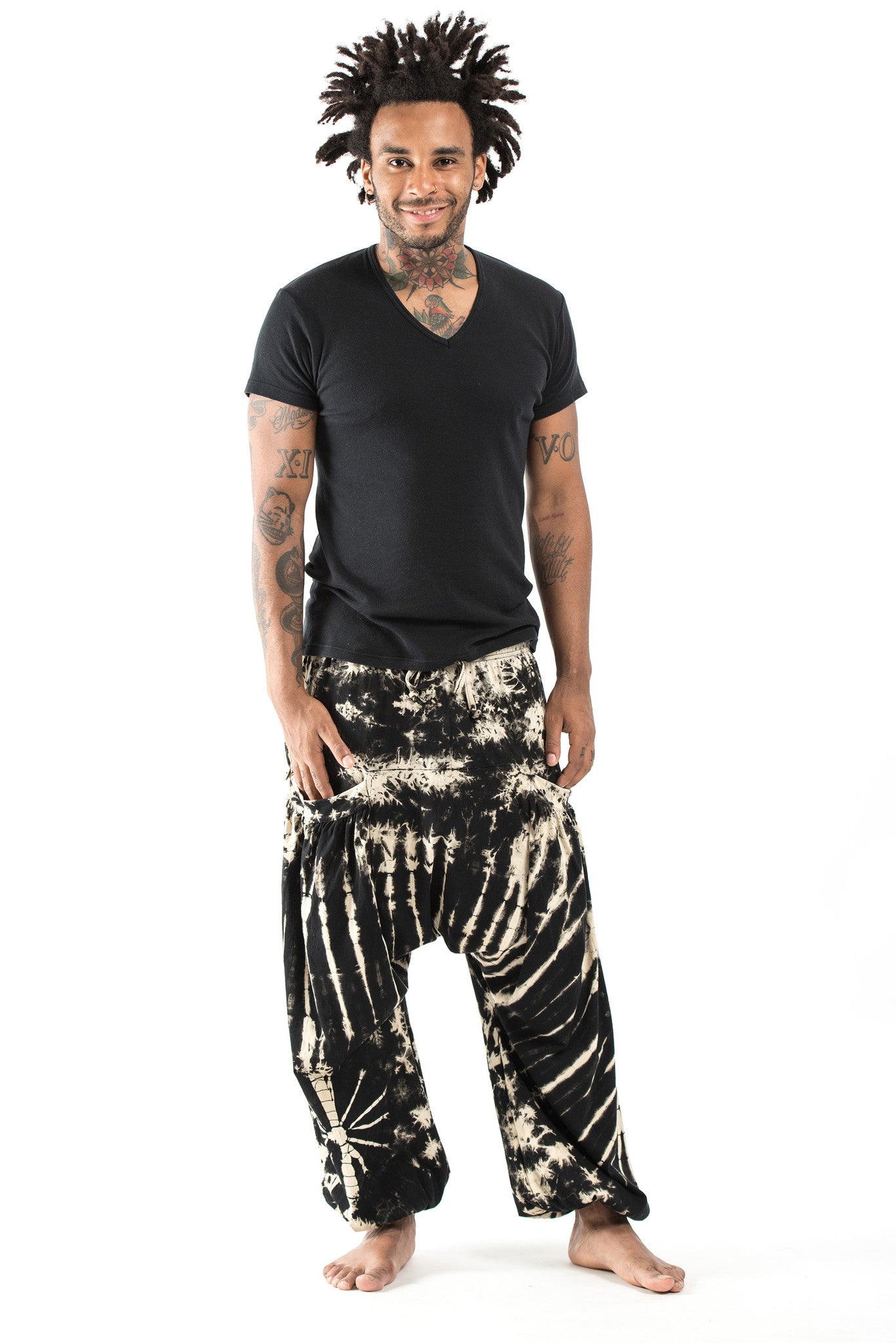 Tie Dye Cotton Men Harem Pants in Black White