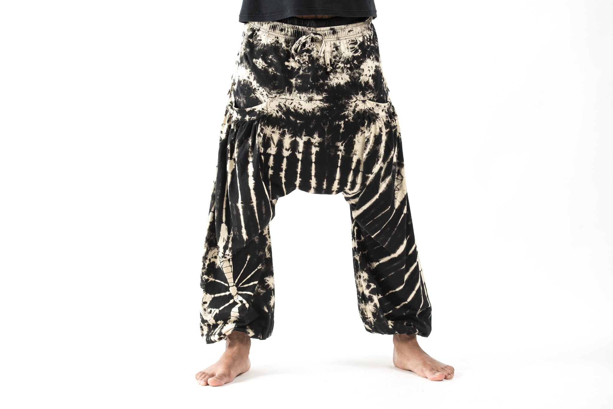 Tie Dye Cotton Men Harem Pants in Black White